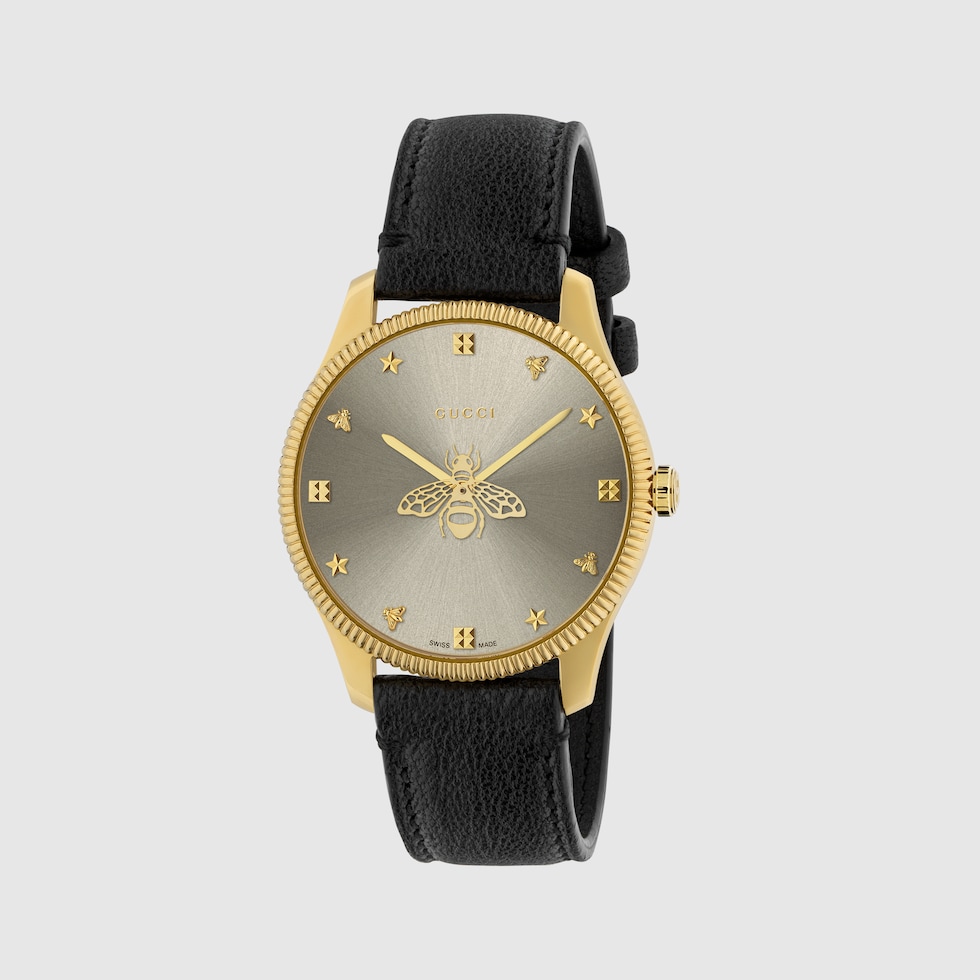 G-Timeless watch, 36mm in black leather | GUCCI® US