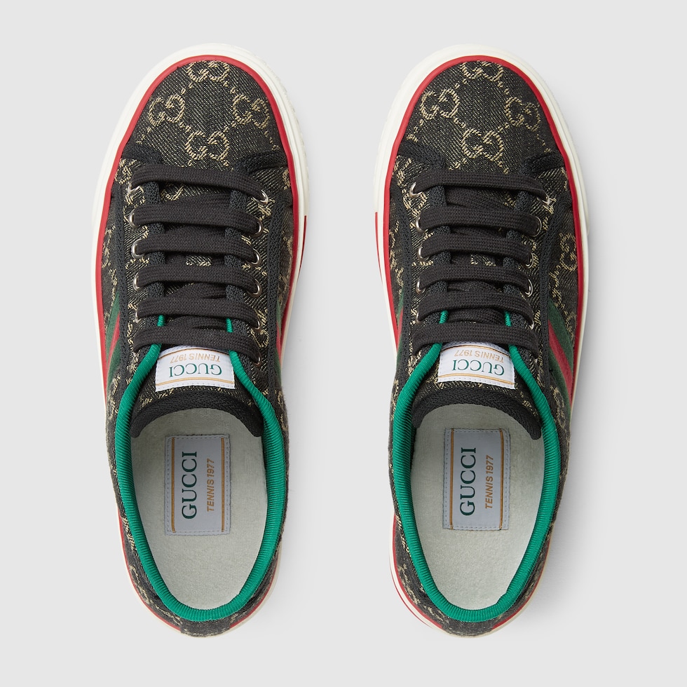Women's Gucci Tennis 1977 sneaker in black and ivory GG denim jacquard