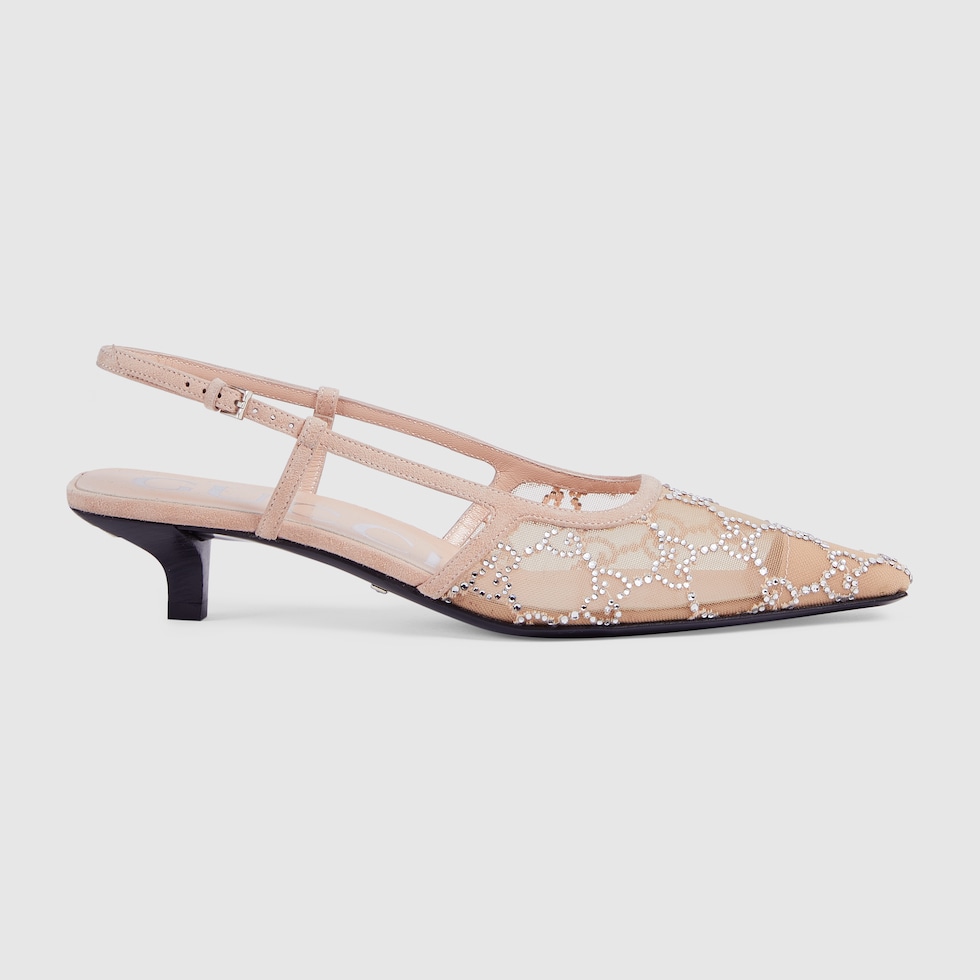 靴 Gucci GG Crystal Slingback Pumps GG クリスタル ウィメンズ スリングバック パンプス ・ローズベージュ