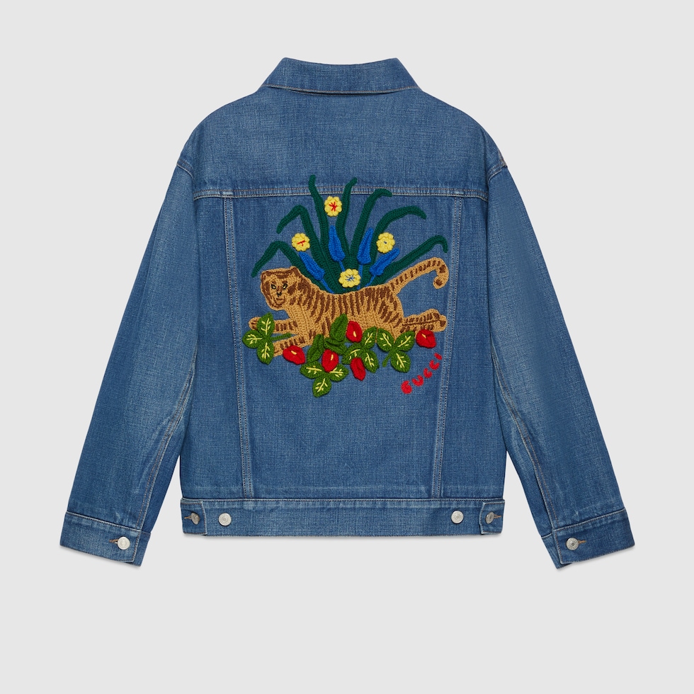 Gucci tiger clearance embroidered denim jacket