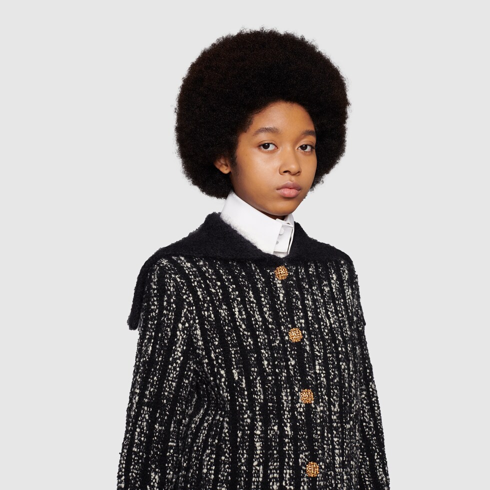 Wool mohair cardigan in black and white | GUCCI® LU