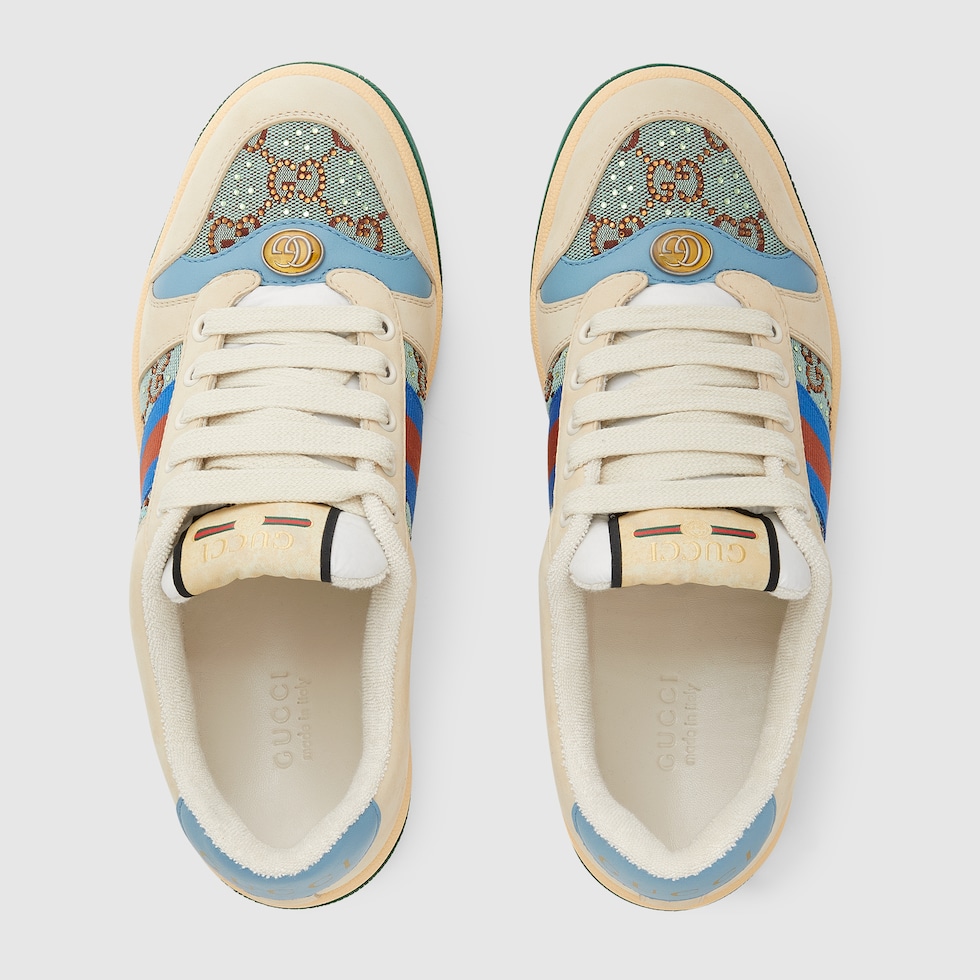 Zapatilla Deportiva Screener Cristales Mujer en lona GG en marron y azul GUCCI ES