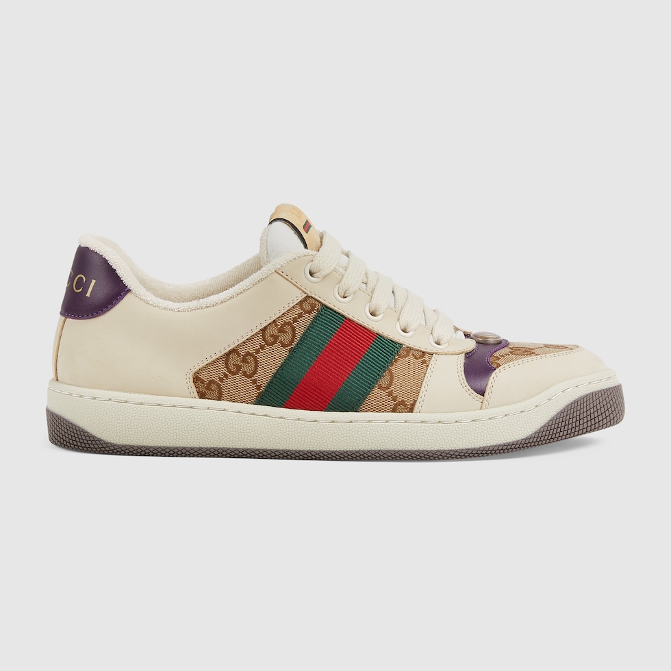 Screener Damensneaker mit GG in beige und ebenholzfarbener GG Canvas GUCCI DE