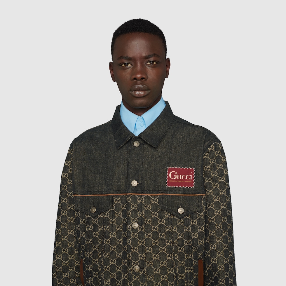 Washed denim jacket in black and ivory | GUCCI® US