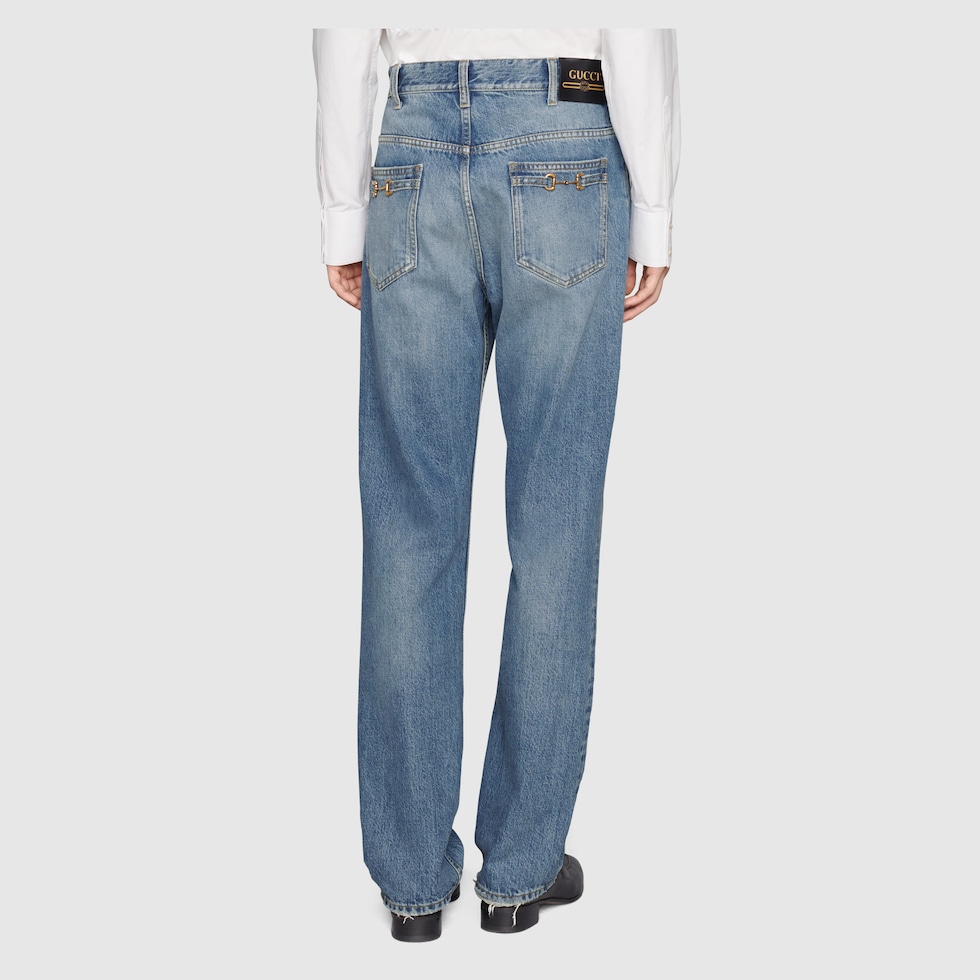 Straight-leg denim pant in blue | GUCCI® US