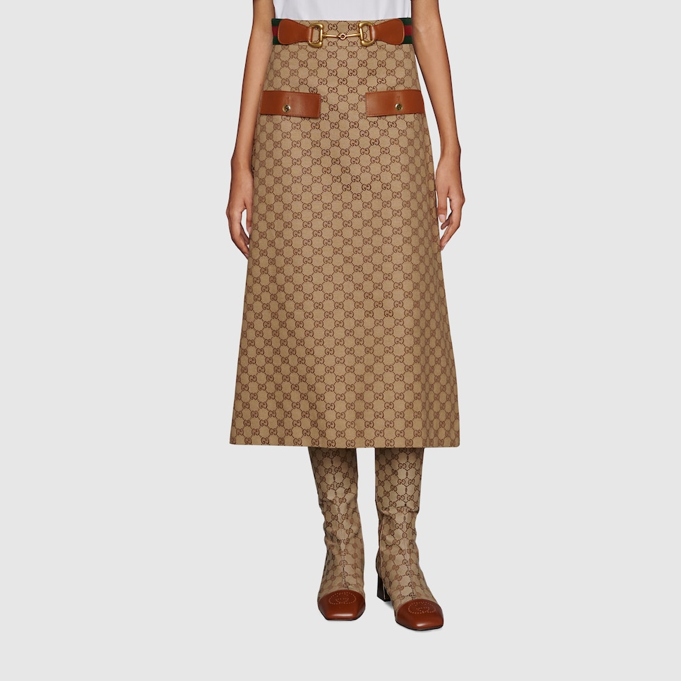 GG canvas skirt in camel and ebony | GUCCI® US