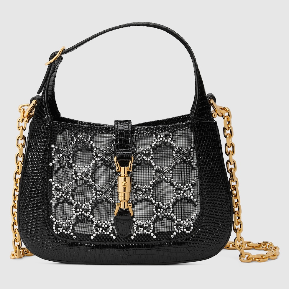 Jackie 1961 mini lizard shoulder bag in black | GUCCI® SI