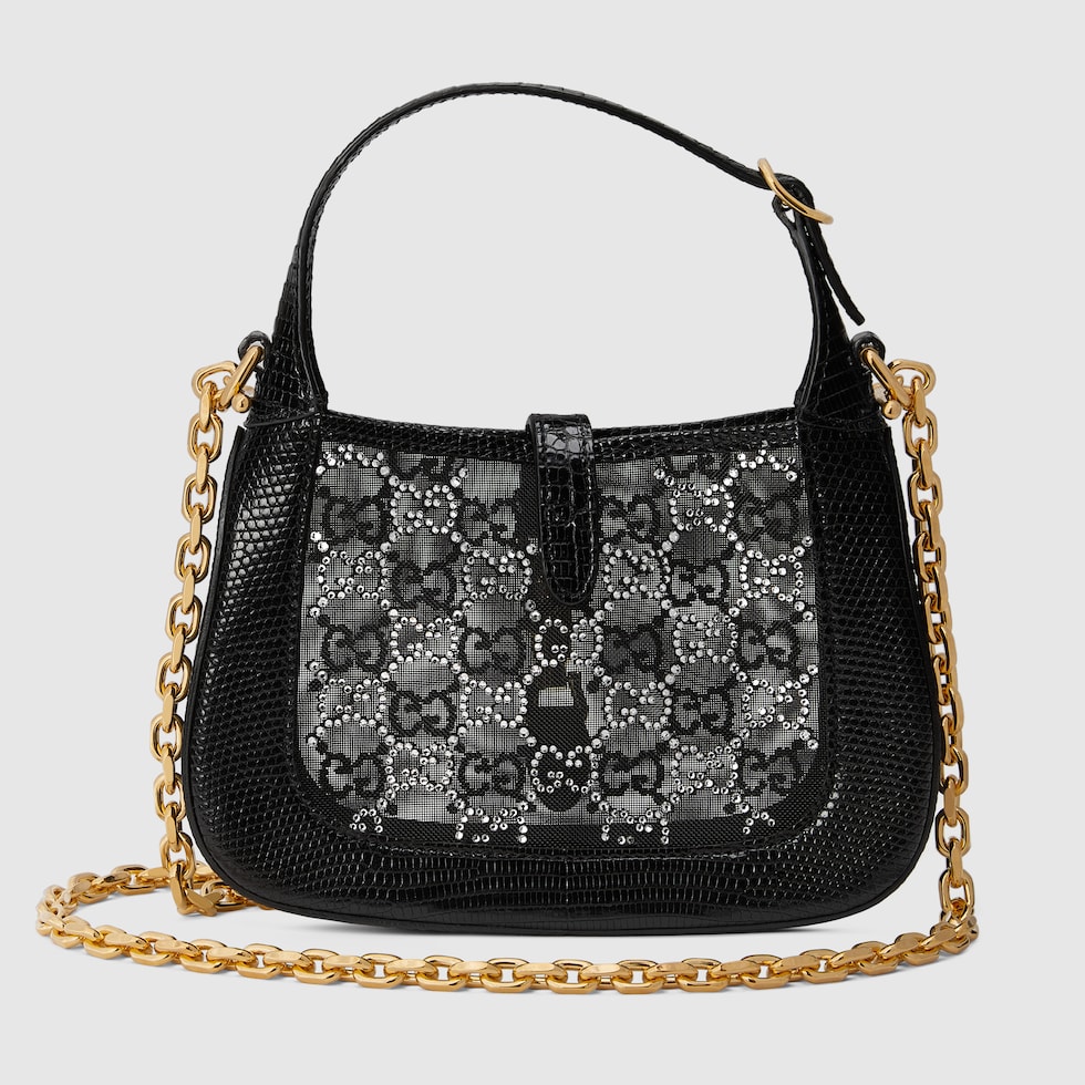 Borsa Jackie 1961 in lucertola misura piccola in nero GUCCI CH