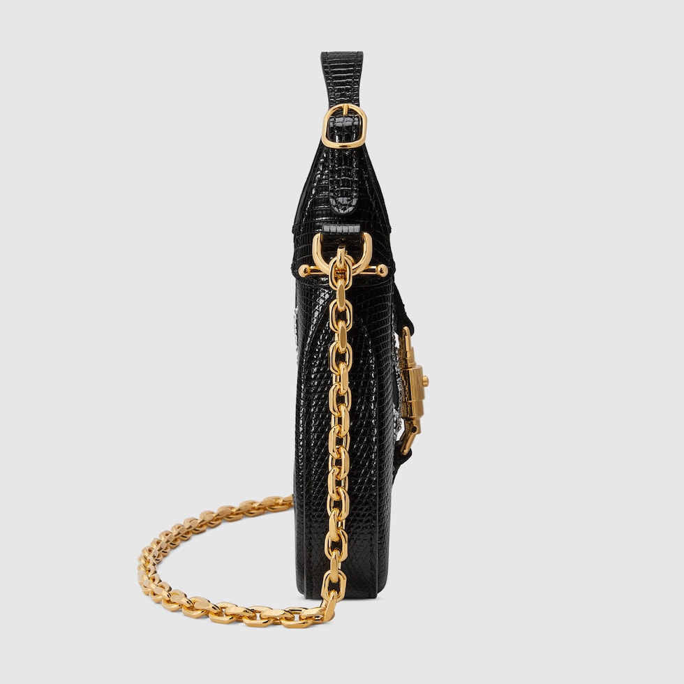 Jackie 1961 mini lizard shoulder bag in black | GUCCI® SI