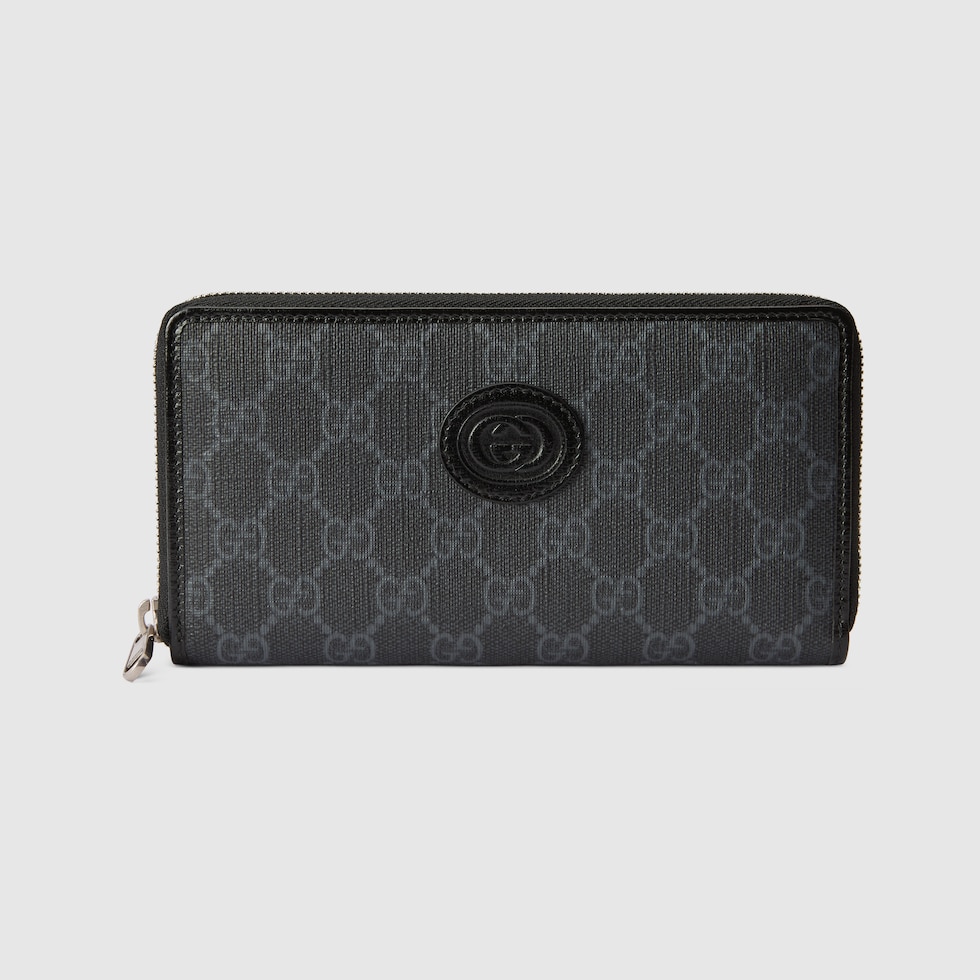 Zip around wallet with Interlocking G in black GG Supreme | GUCCI® TH