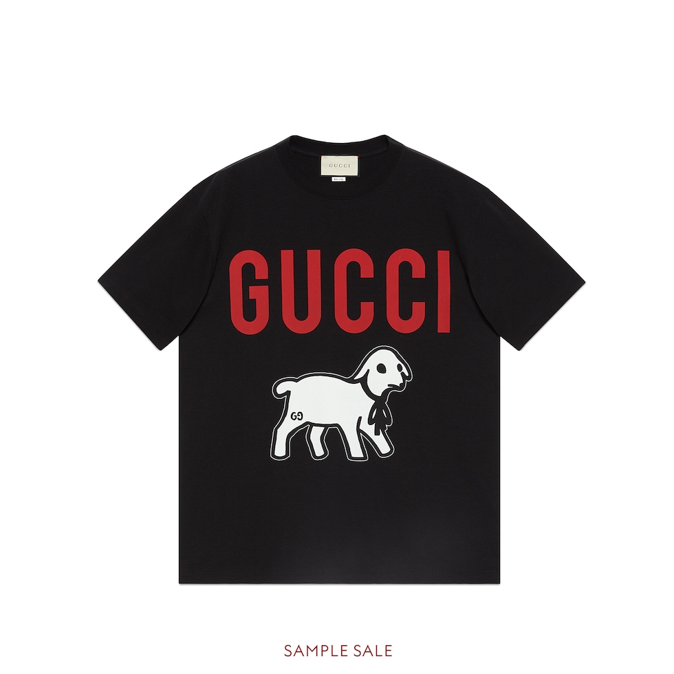 Black Cotton Oversize T-Shirt With Gucci Lamb | GUCCI® NZ