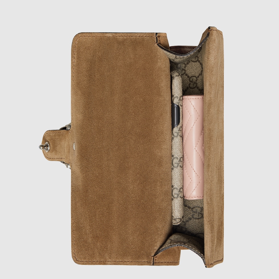 Dionysus medium shoulder bag in GG Supreme and taupe suede