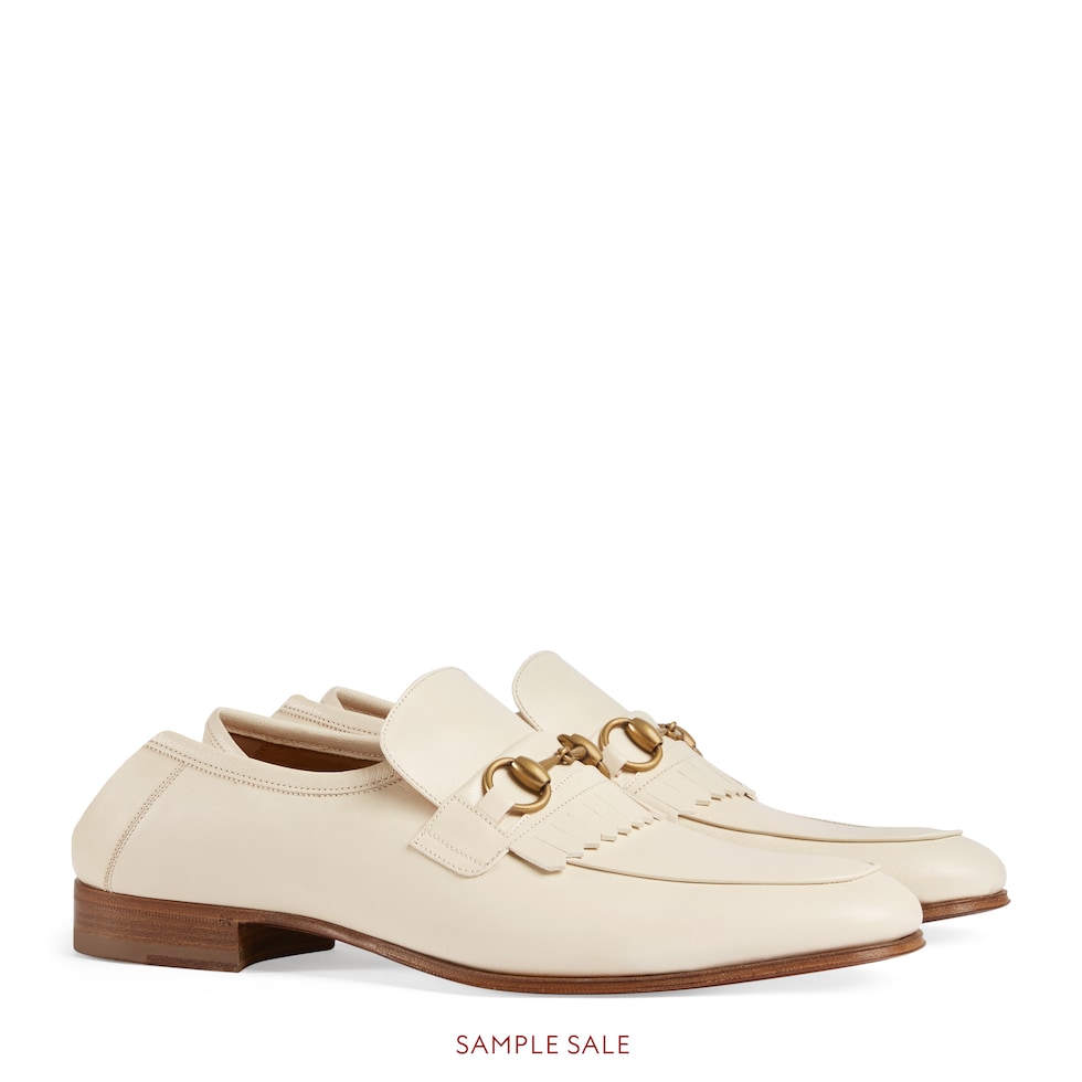 Gucci leather sales fringe horsebit loafer