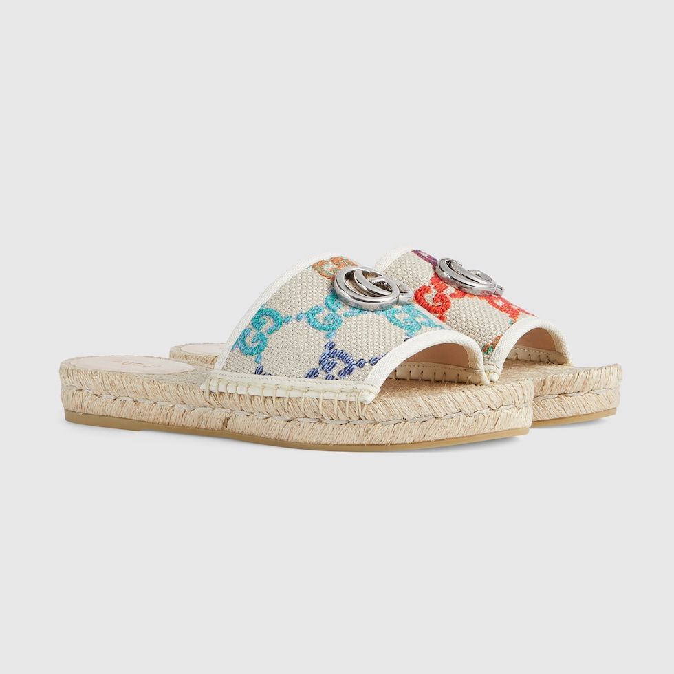 Women's GG espadrille slides in multicolor linen canvas GUCCI® UK