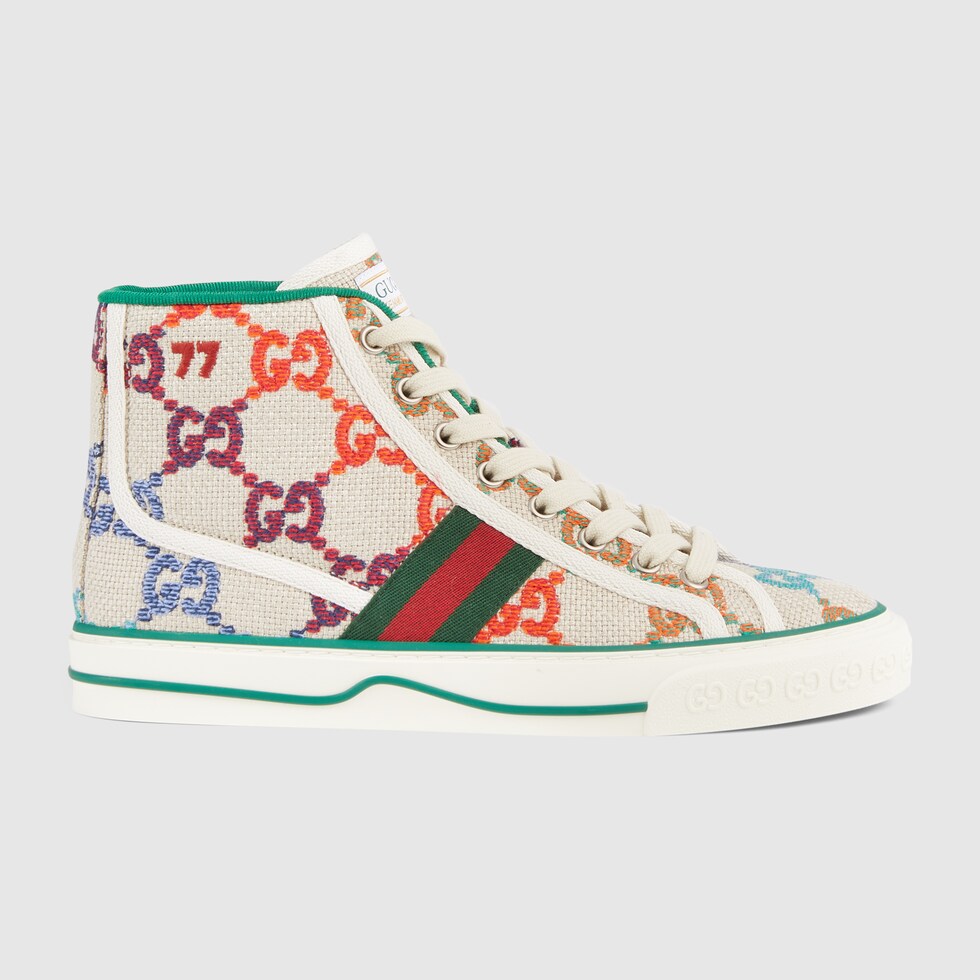 قماش كتّان بنقش GG ‎حذاء سنيكرز Gucci Tennis 1977 للنساء GUCCI® السعودية