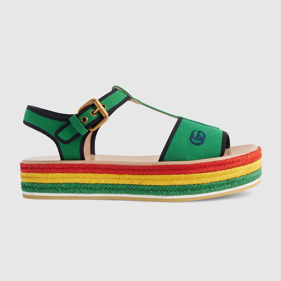 Women s platform sandals in bright green cotton GUCCI IE