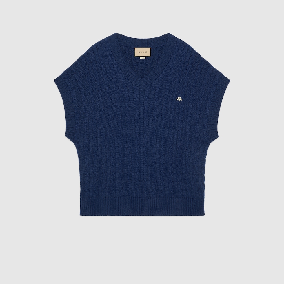 Cashmere short sleeves jumper in blue GUCCI AE