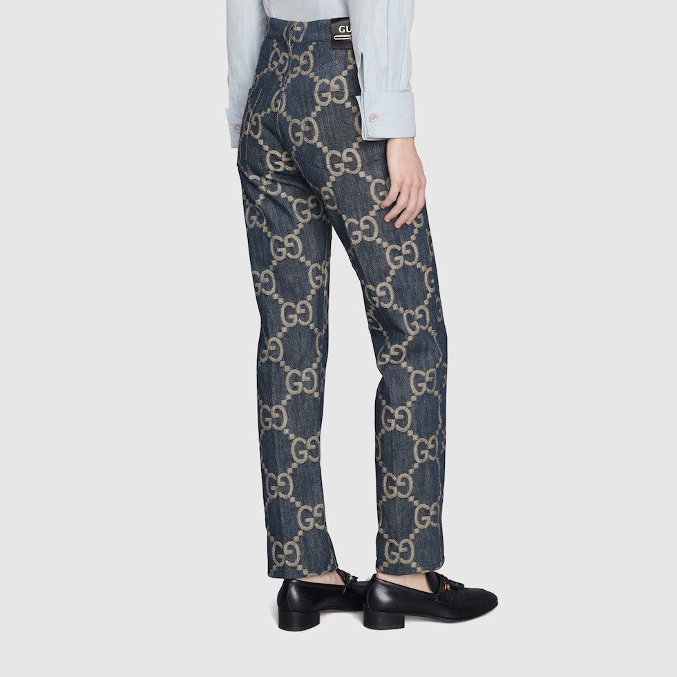 Jumbo GG denim pants in blue and ivory GUCCI US