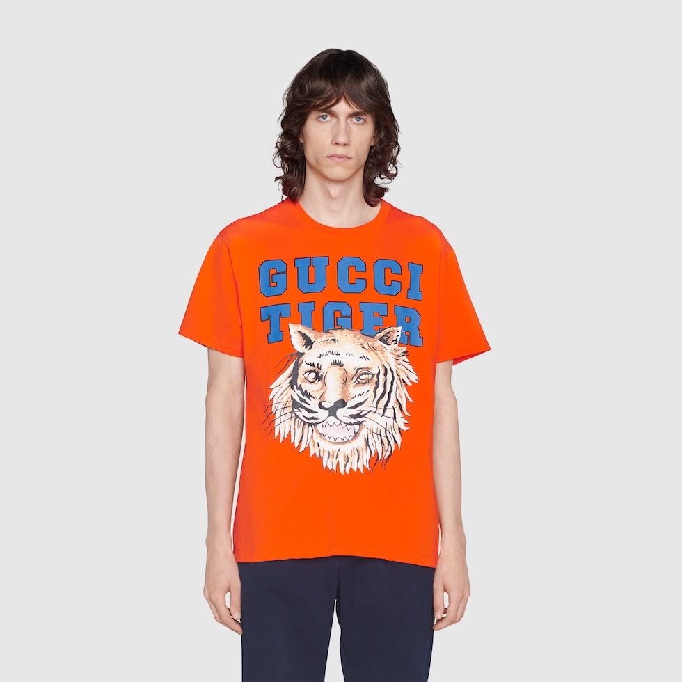 Gucci Tiger cotton T shirt in orange GUCCI FI