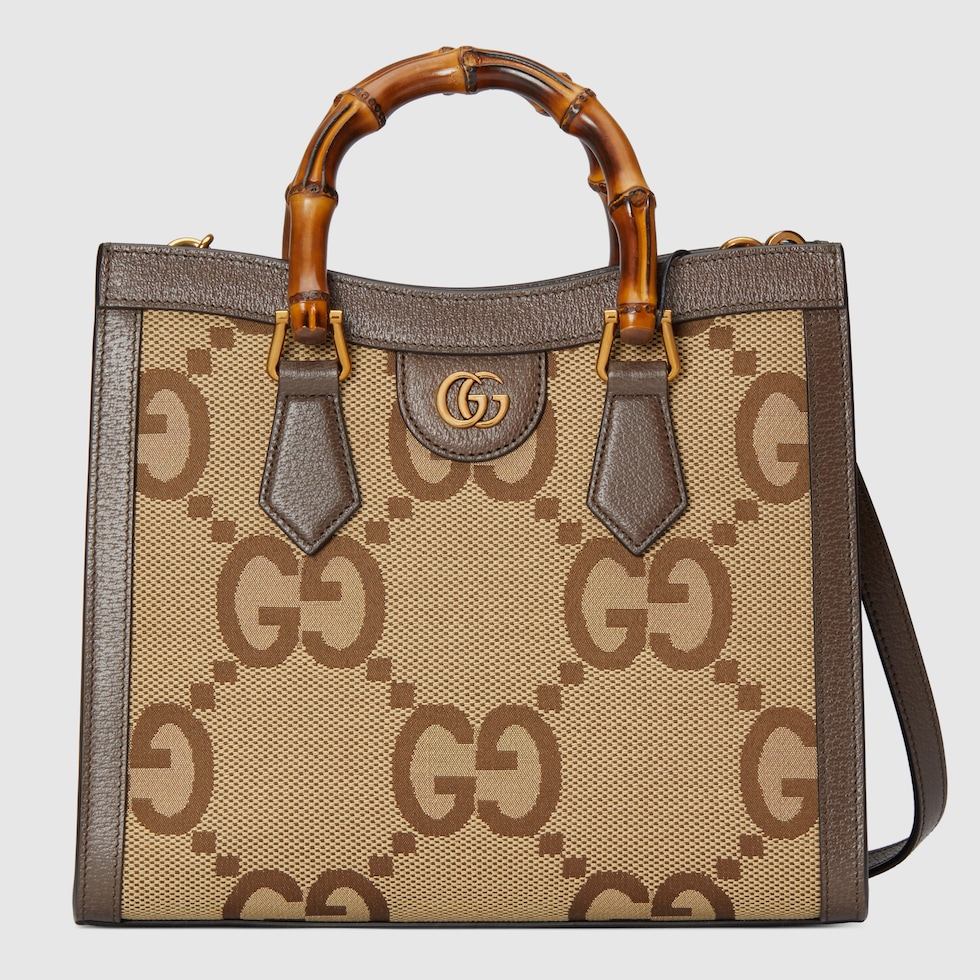 Gucci Diana jumbo GG small tote bag in camel and ebony canvas 