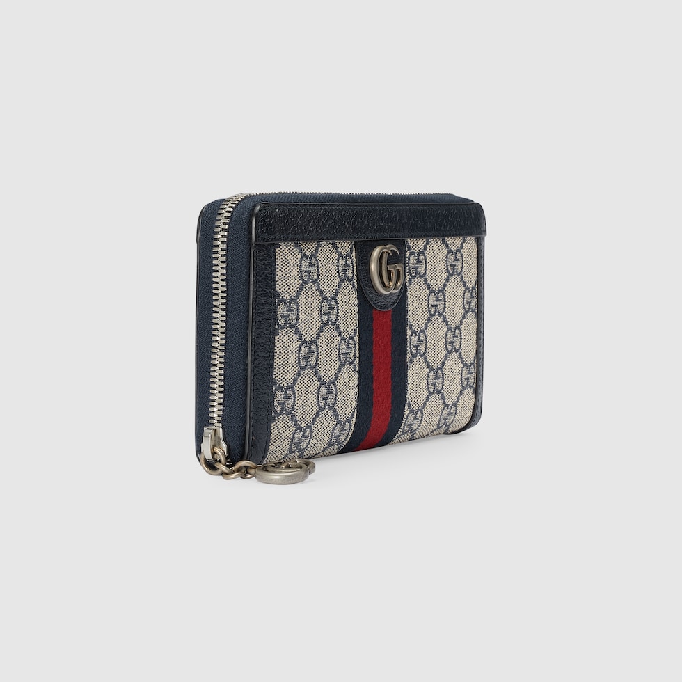 Ophidia GG zip around wallet in beige and blue Supreme | GUCCI® US