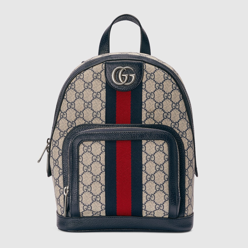 Sac a dos Ophidia GG petite taille en toile GG Supreme beige et bleue GUCCI Canada