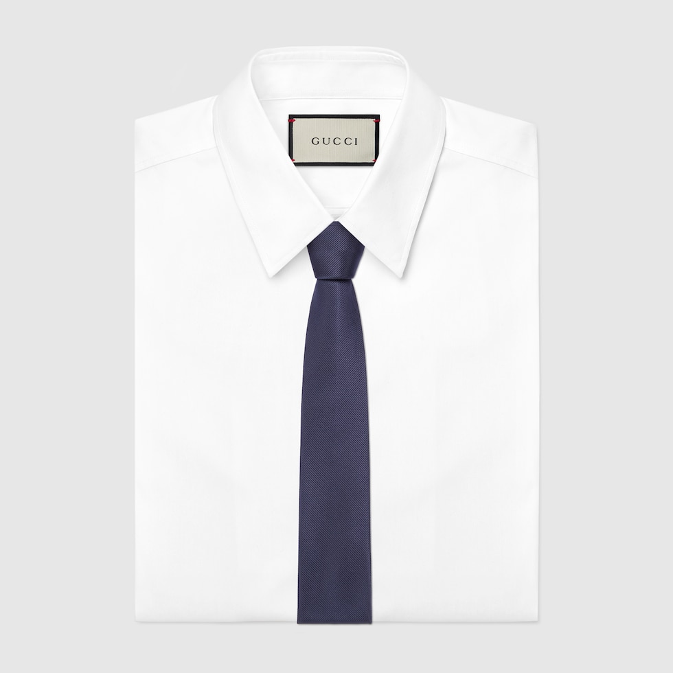 ぐりたん　1001 Silk tie with Double G detail in dark blue | GUCCI® US