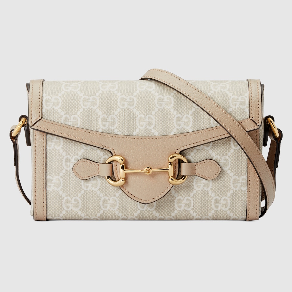 Gucci Horsebit 1955 mini bag in beige and white GG Supreme