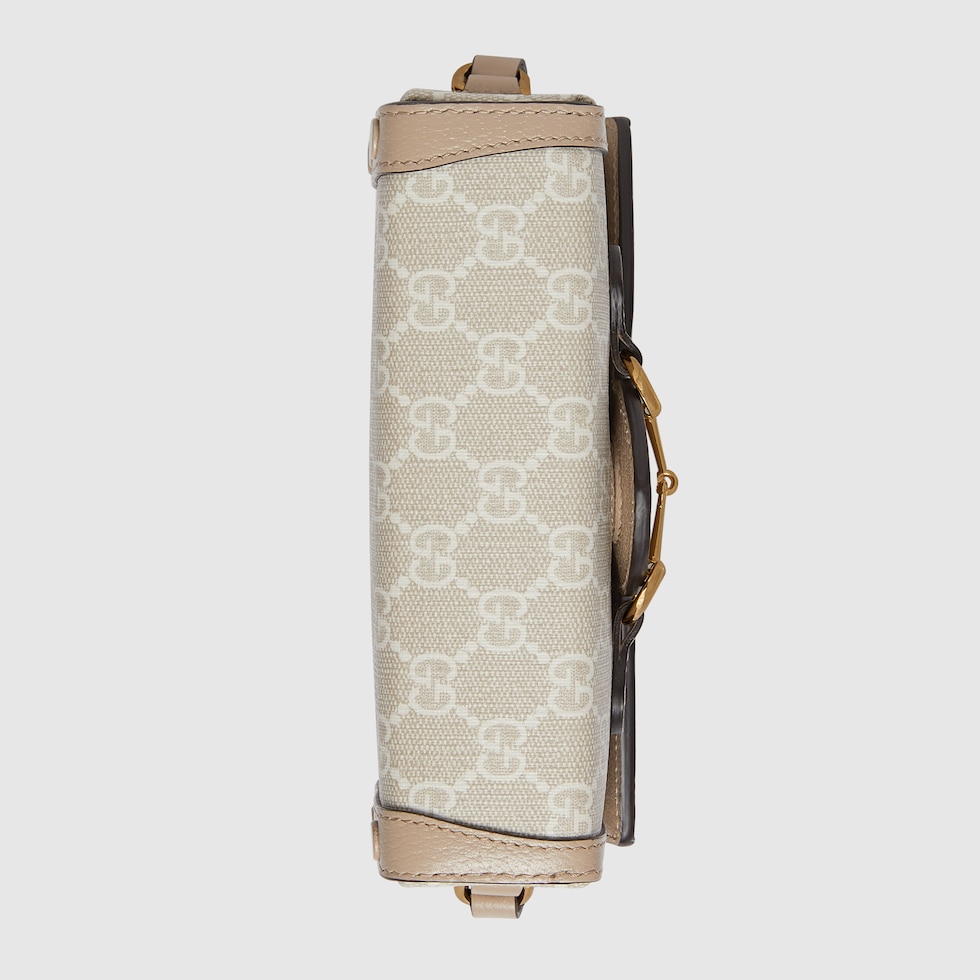 Gucci GG Supreme Horsebit Web Stripe Messenger Bag Brown White