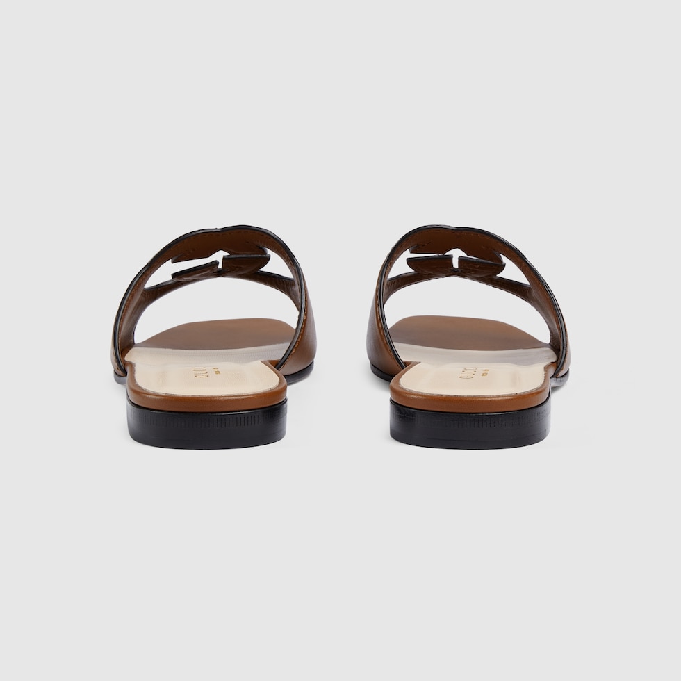 Women's slide sandal with Interlocking G in cuir leather