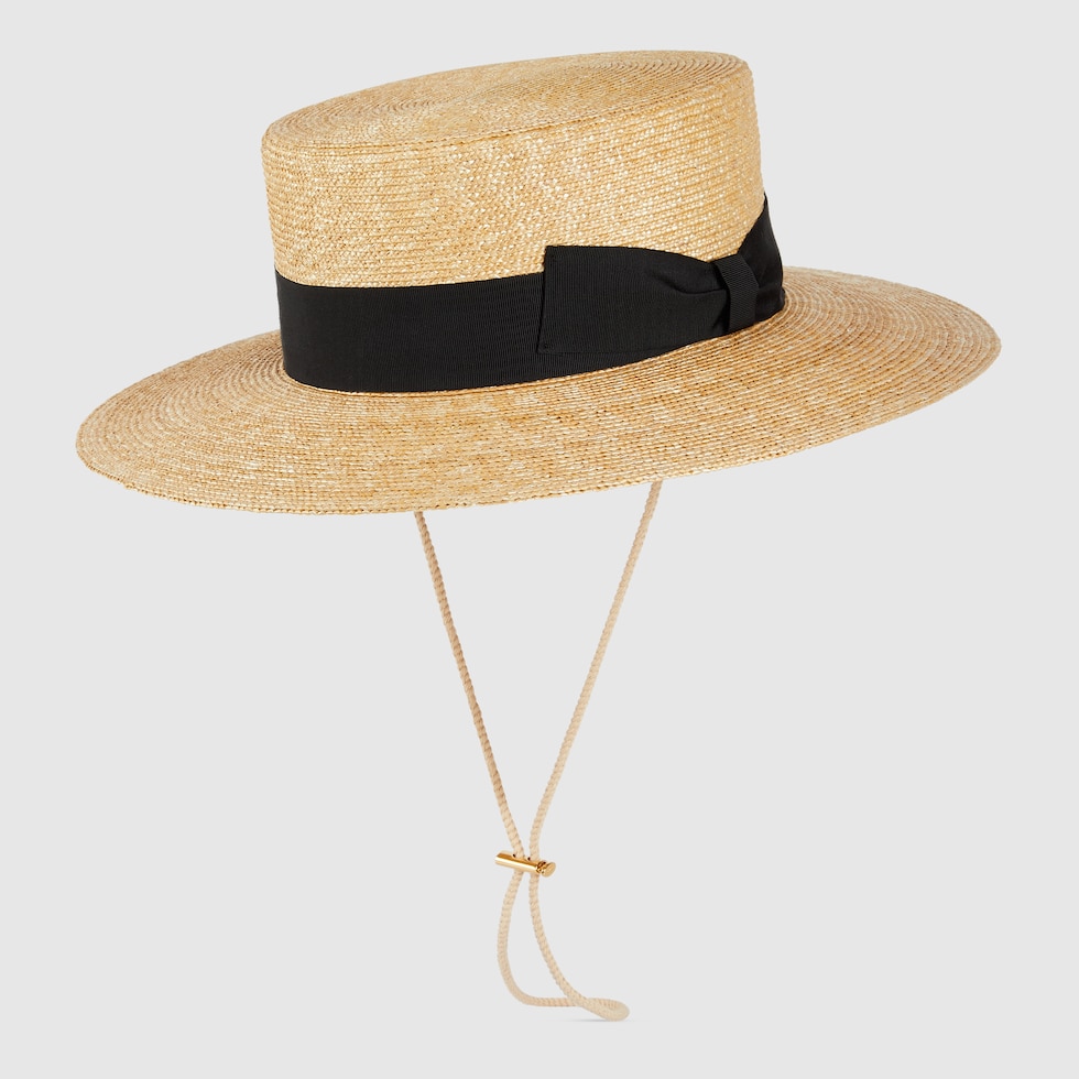 ハット GUCCI Gold Straw Hat GUCCI Grosgrain-trimmed glittered straw hat | NET-A-PORTER