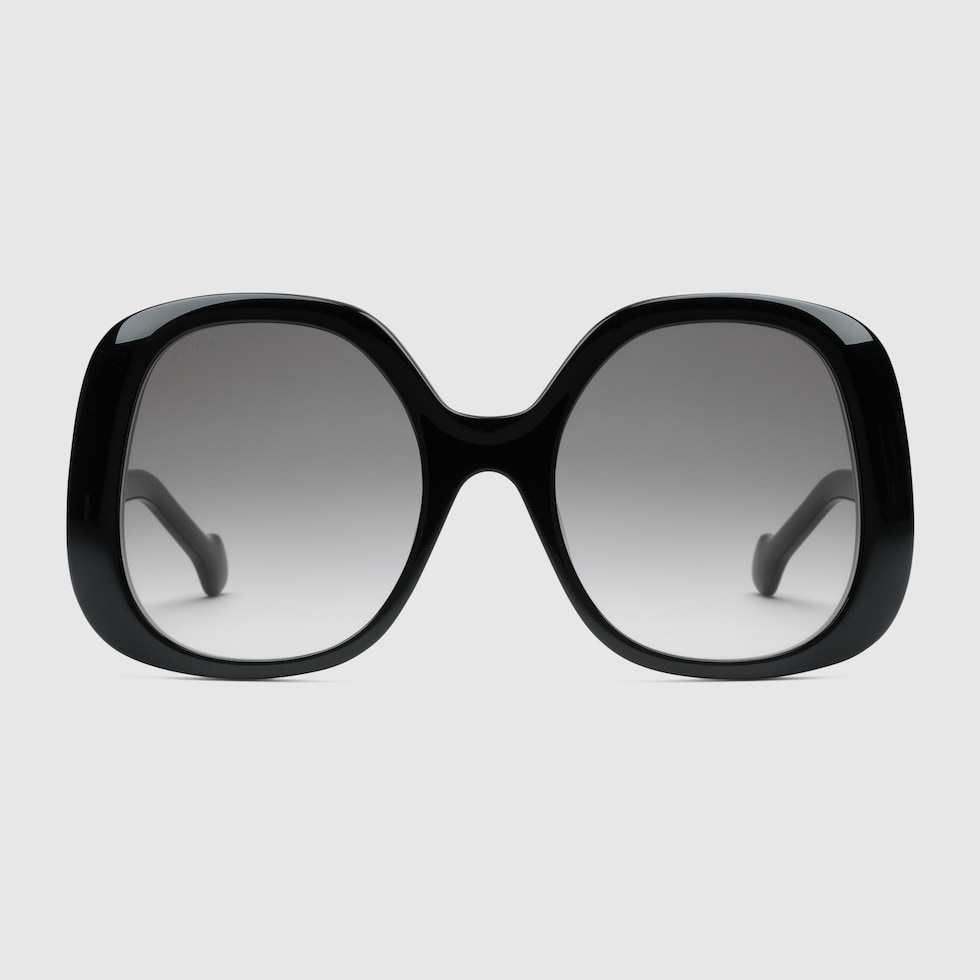 Oval-frame sunglasses in black injection | GUCCI® US