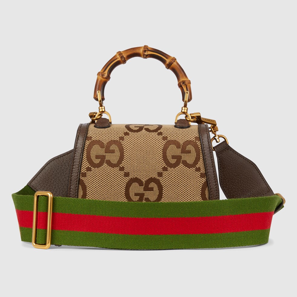 Gucci Bamboo 1947 jumbo GG mini bag in camel and ebony canvas GUCCI® US