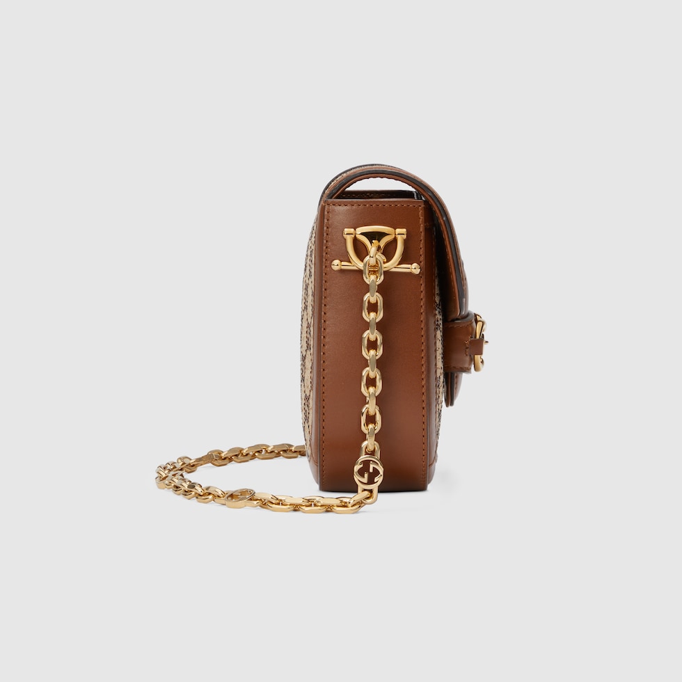 Gucci Horsebit 1955 crystals small shoulder bag in camel and