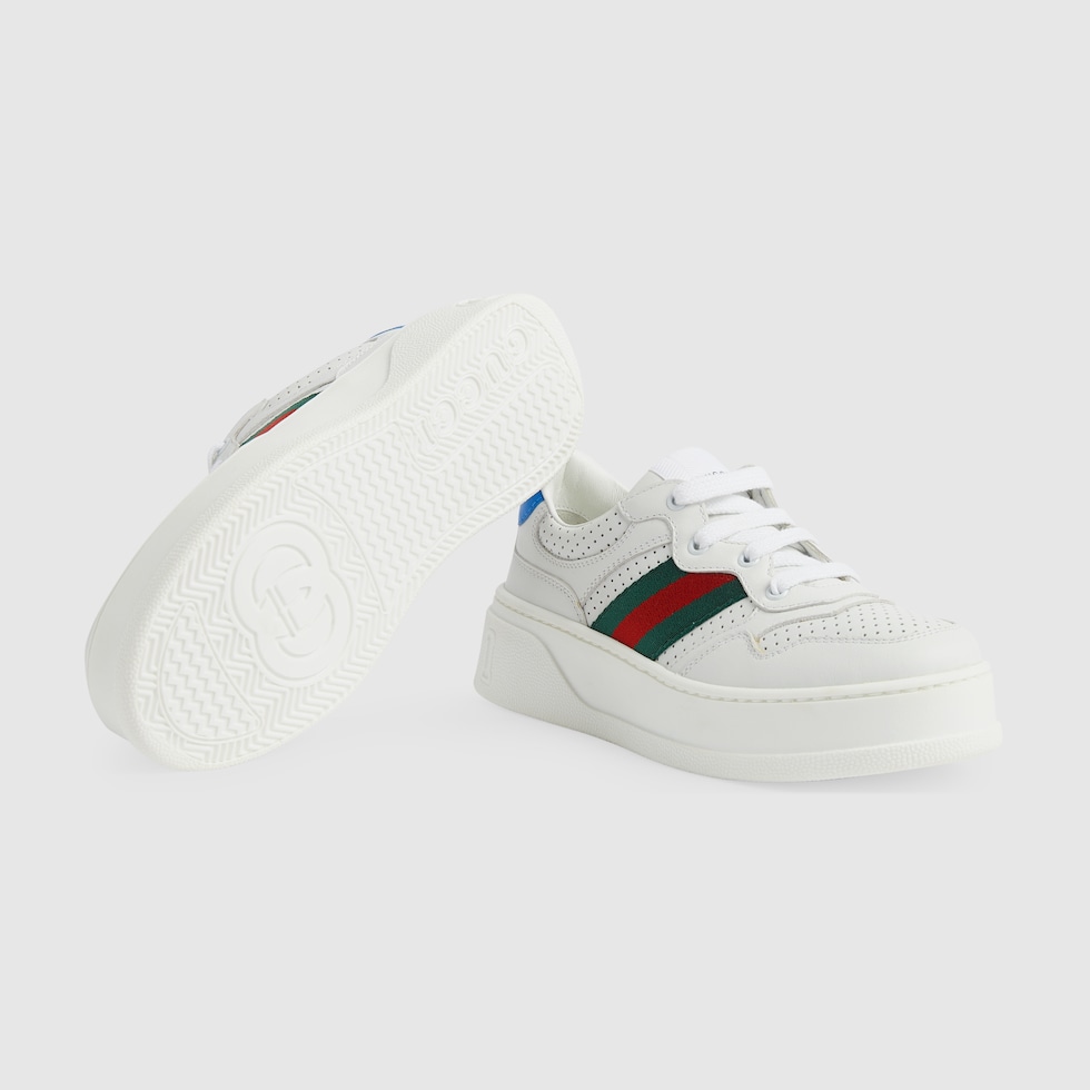 Children's leather sneaker with Web in white leather | GUCCI® US