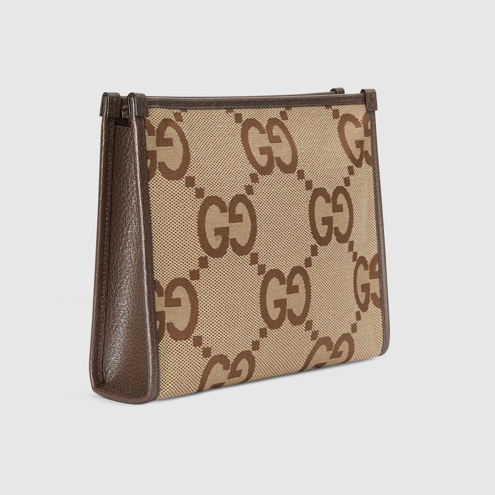 Jumbo GG pouch in camel and ebony GG canvas | GUCCI® AU