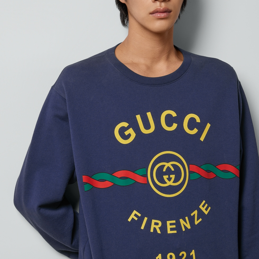 コットン “GUCCI FIRENZE 1921” スウェットシャツブルー | GUCCI® JP