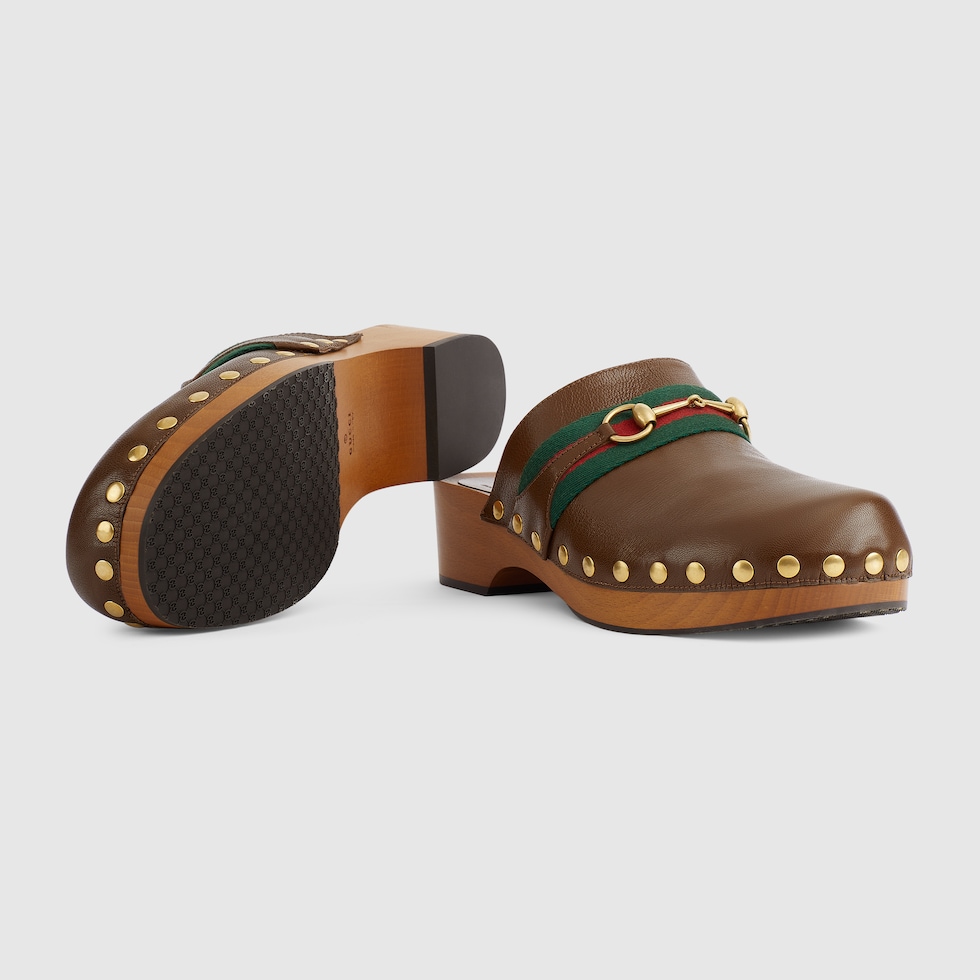 Men s leather slipper with Horsebit in dark brown leather GUCCI Australia