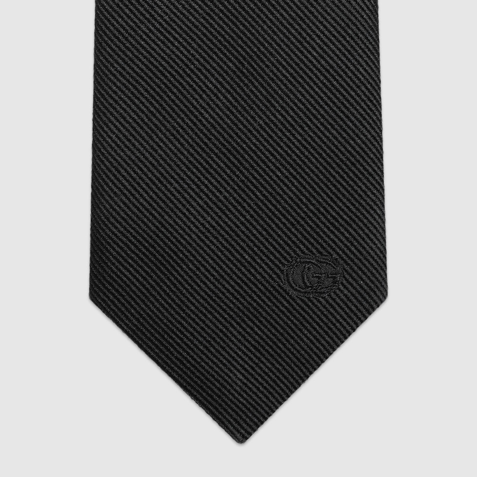 ダブルG ディテール付き シルク ネクタイ ・ブラック | GUCCI公式