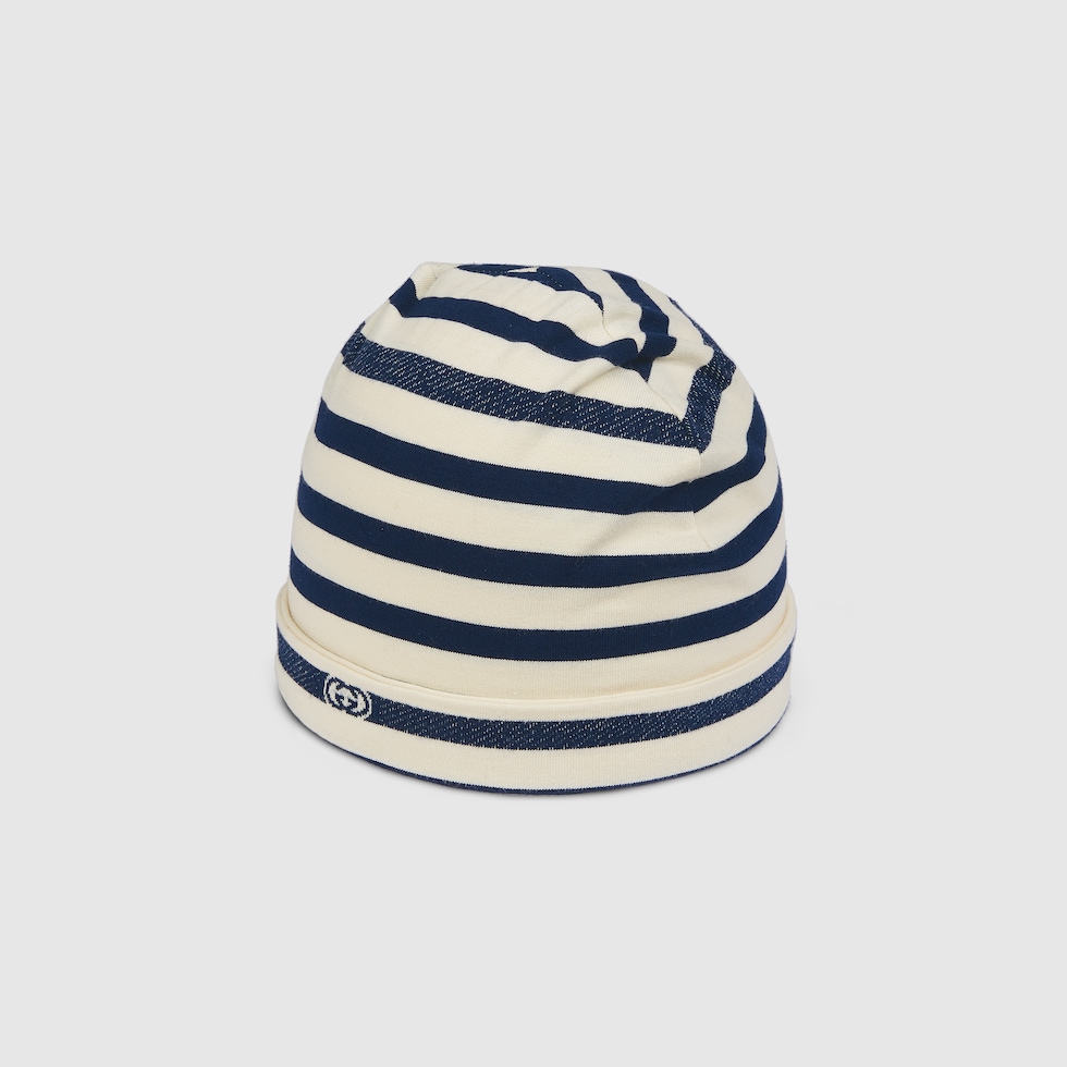 Cappello in jersey di cotone in avorio e blu | GUCCI® Italia