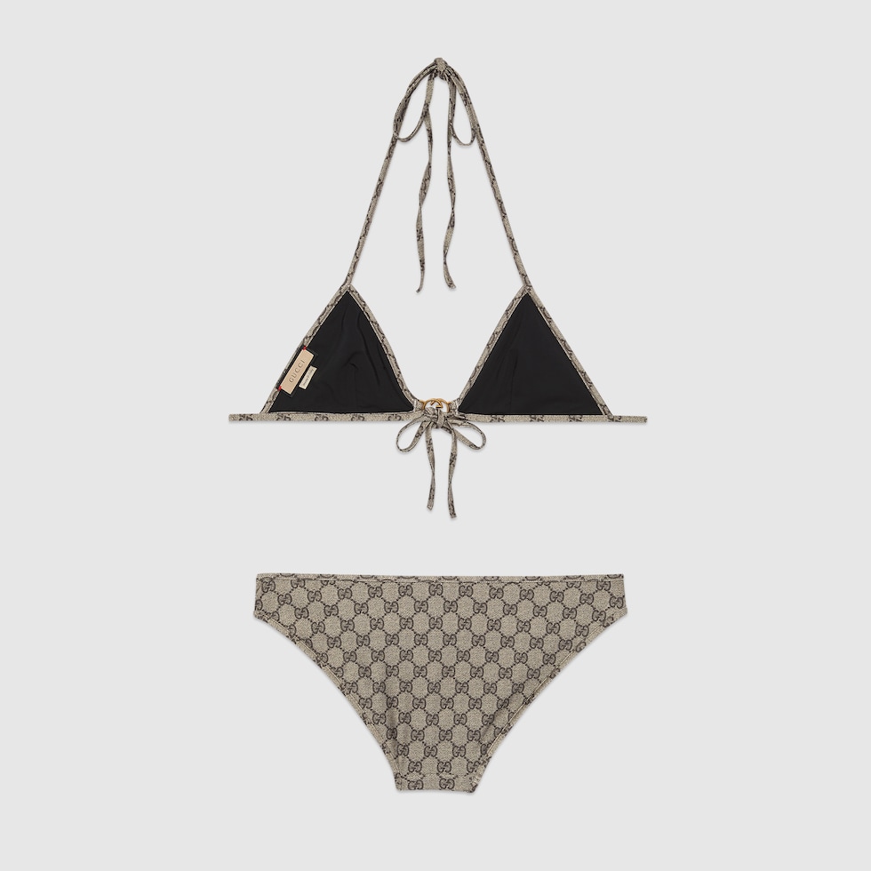 GG stretch jersey bikini in beige and ebony | GUCCI® US