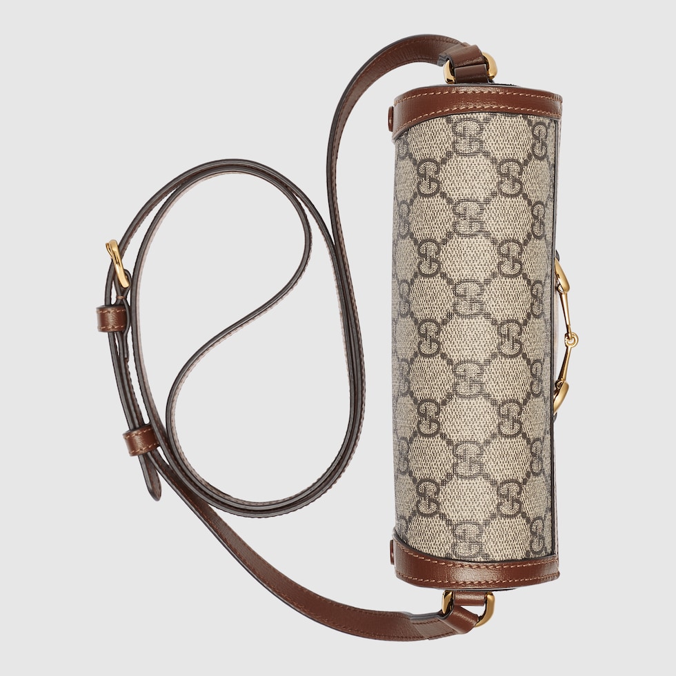 Gucci Horsebit 1955 mini bag in beige and dark brown GG