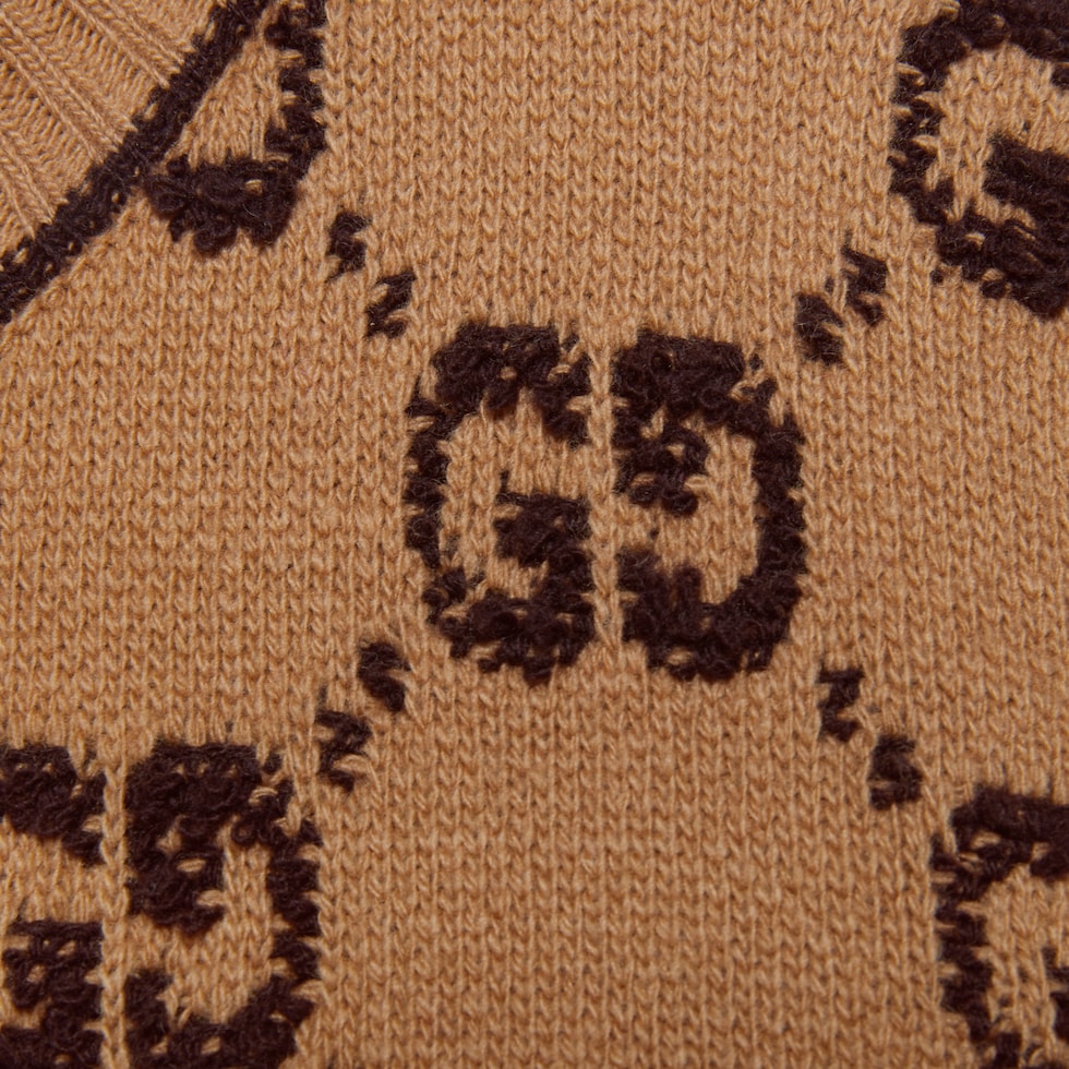 GG wool bouclé jacquard cardigan in camel and brown | GUCCI® US
