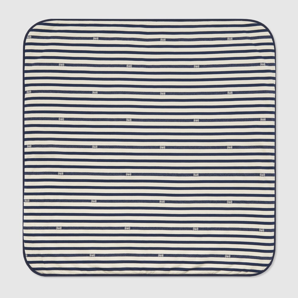 Baby cotton wool jacquard blanket in ivory and blue GUCCI® UK