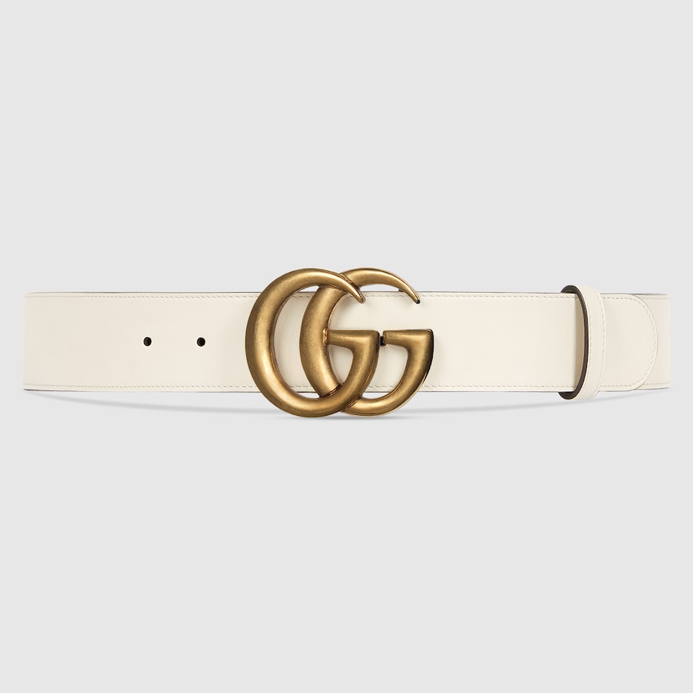 White Wide Leather Belt With Double G Buckle GUCCI UK