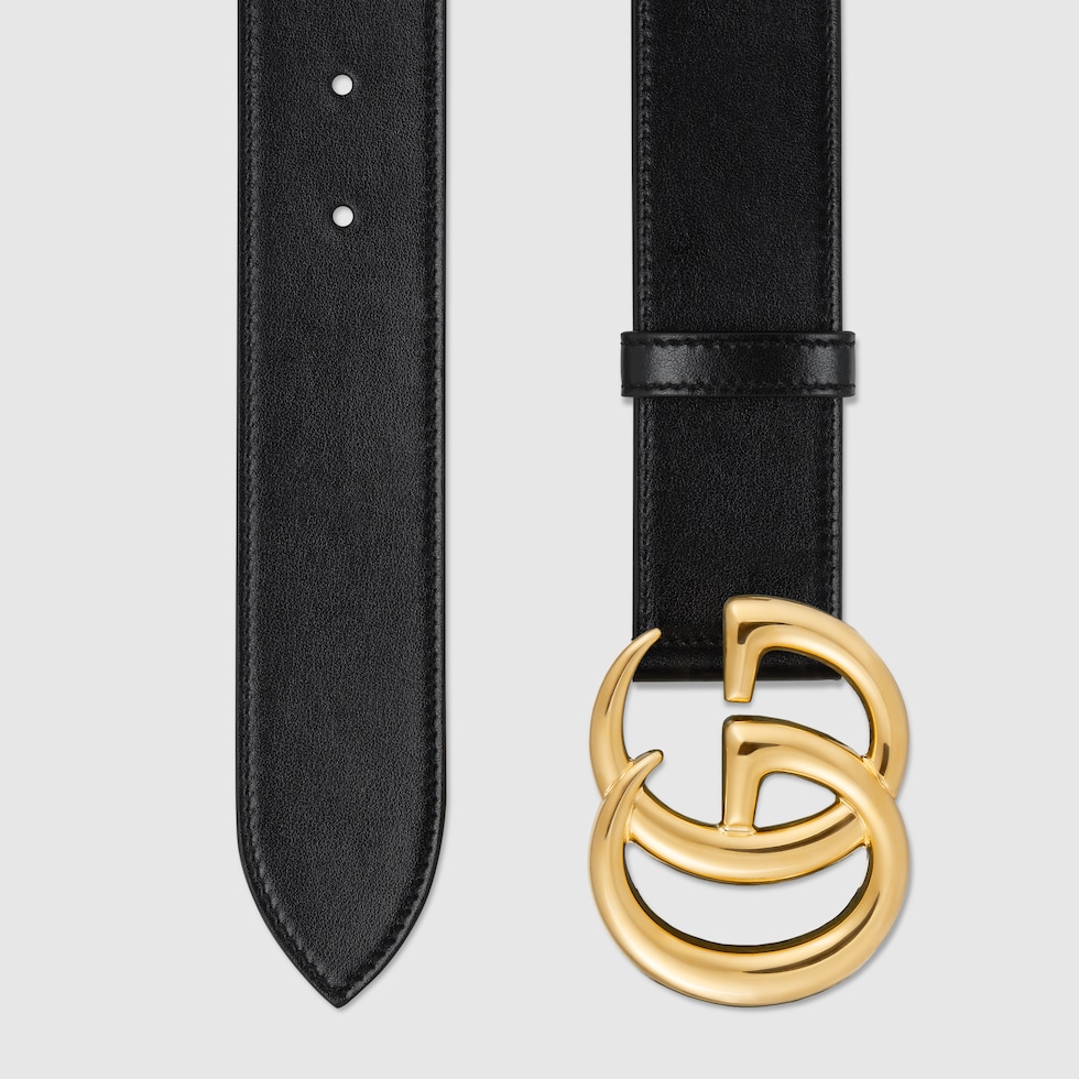 GG Marmont wide belt with shiny buckle in black leather