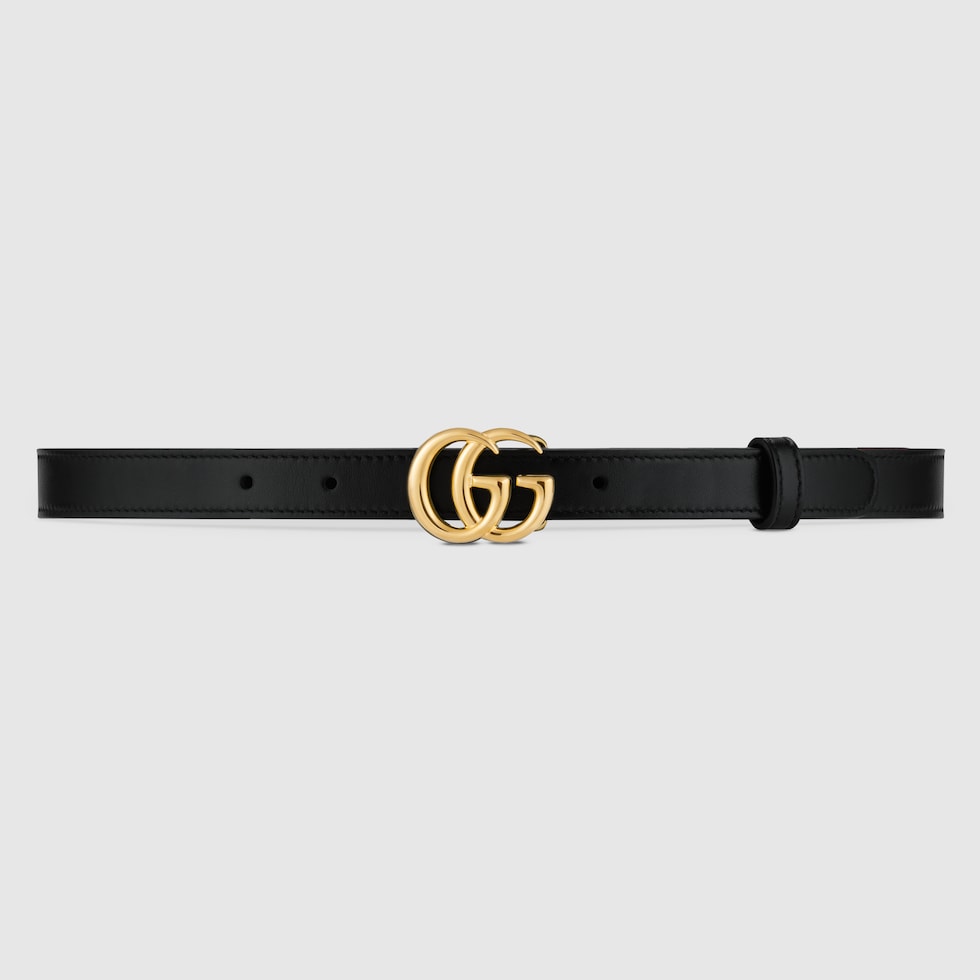 GUCCI GG Marmont Thin Leather Belt With Shiny Buckle Size Gucci 65 Black Leather