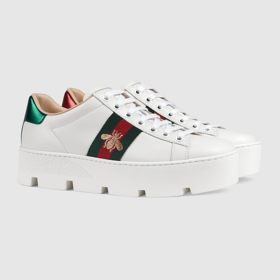 Gucci Ace Leather Platform Sneakers Women White US 12 Sneakers