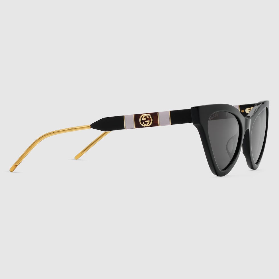 Black Acetate Cat Eye Sunglasses With Grey Lens | GUCCI® Canada