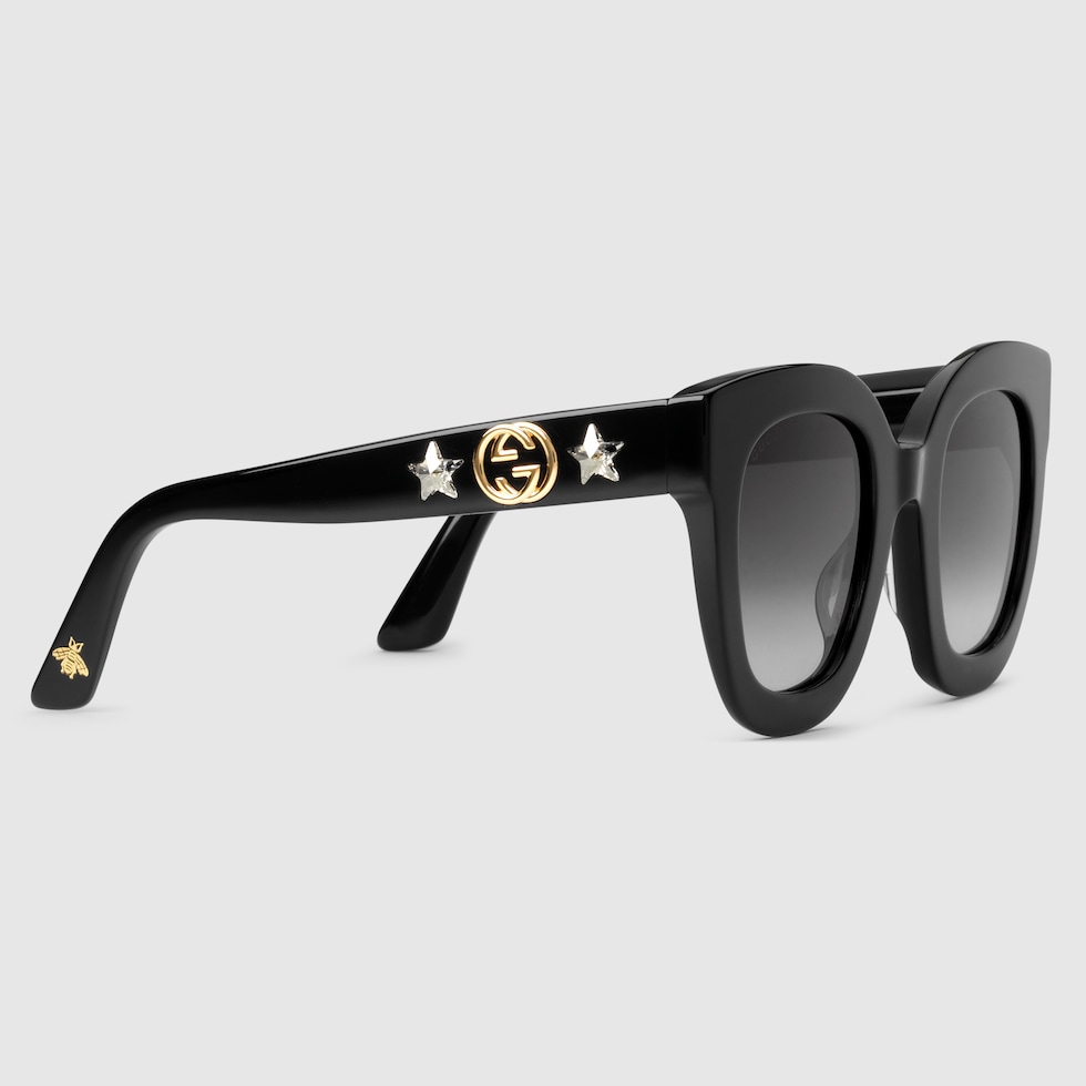 Black Acetate Round-Frame Sunglasses With Star | GUCCI® SI